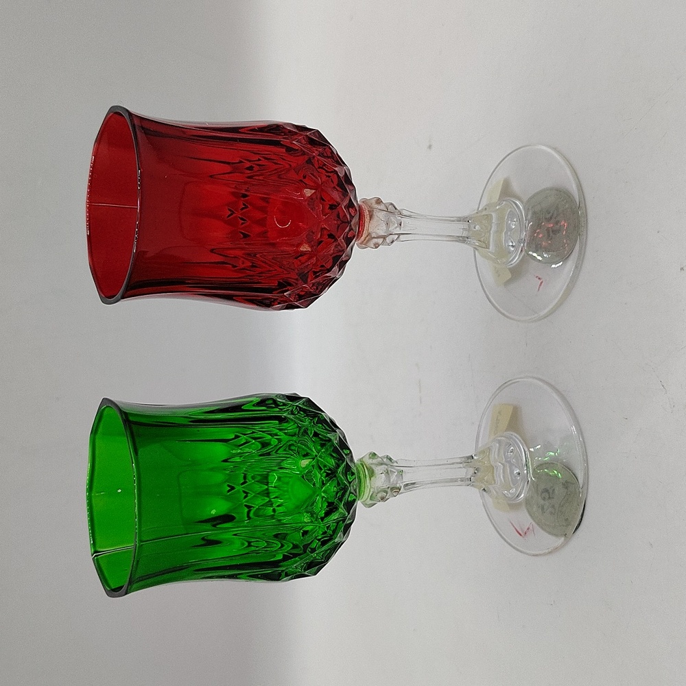 Vintage Crystal Goblets 2 Clear Stem Cut Prism Base Longchamps 25th Anniversary